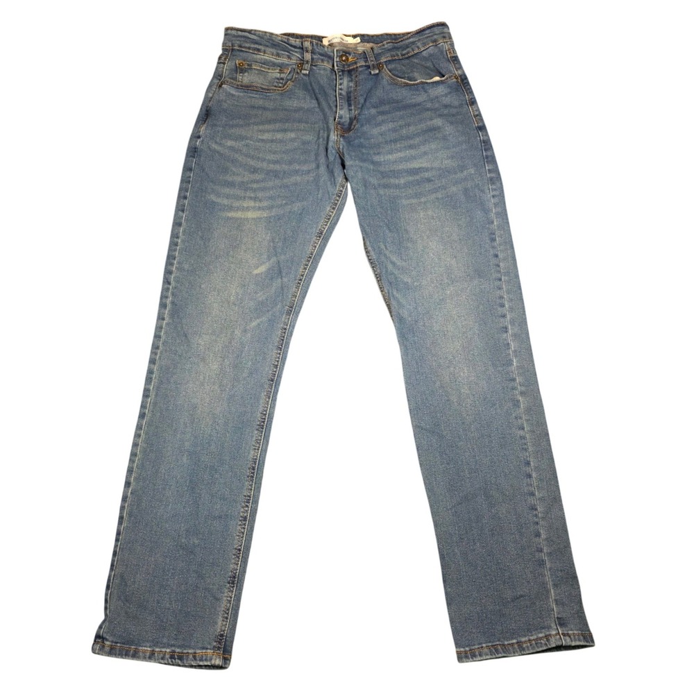 Hudson & Barrow Mens Straight Leg Stretch Jeans Medium Wash 32x32 Blue Denim